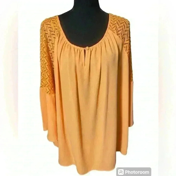 Cato blouse in orange has rounded neck lace on shoulder & part of sleeve 22/24W - Picture 4 of 9